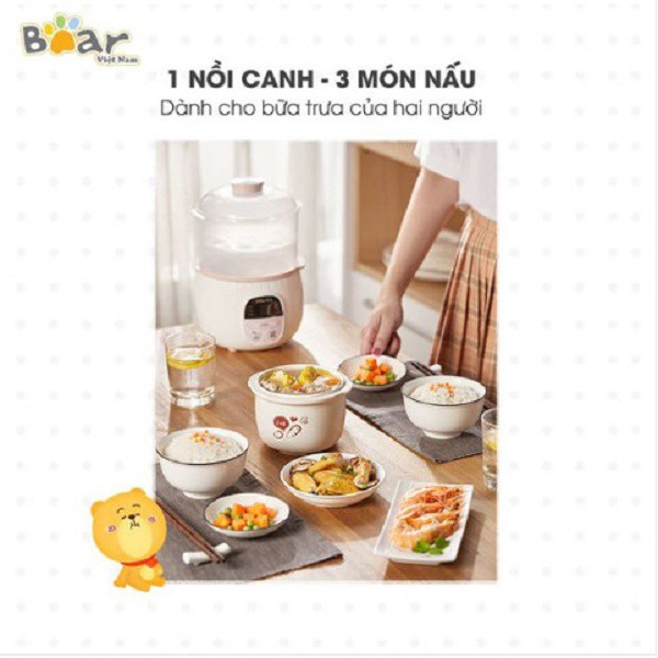 [Tặng quà 99k] Nồi Nấu Chậm Đa Năng Kèm Lồng Hấp 0.8L Bear SUBE001 Bảo hành 12 tháng